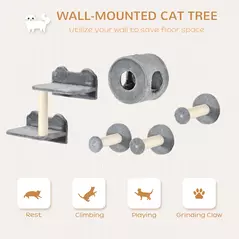 PawHut 5PCs Cat Wall Furniture with Perch, Cat House, Scratching Post - 4