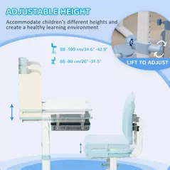 HOMCOM Kids Desk and Chair Set, with Storage Shelves, Washable Cover, for Ages 3-12 Years - Blue - 4