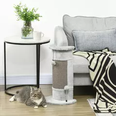 PawHut 58cm Cat Scratching Post, with Covered Plush, Play Balls, for Corner Walls - Grey - 8