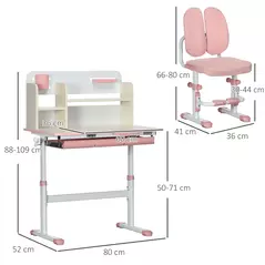 HOMCOM Kids Desk and Chair Set, with Storage Shelves, Washable Cover, for Ages 3-12 Years - Pink - 3