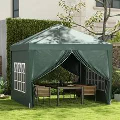 Outsunny 3 x 3m Pop Up Gazebo, Wedding Party Canopy Tent Marquee with Carry Bag and Windows, Green - 2
