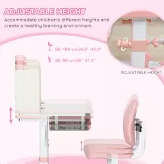 HOMCOM Kids Desk and Chair Set, with Storage Shelves, Washable Cover, for Ages 3-12 Years - Pink - 4