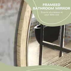 kleankin 45cm Round Home Mirror, with Shelf - Natural Wood Effect - 5