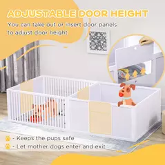 PawHut 7 Panels Playpen with 3 Doors for Baby Dogs, Two-Room Design Puppy Whelping Box - White - 4