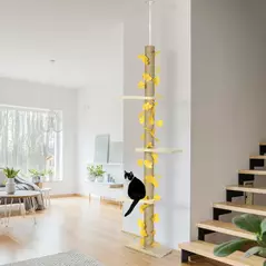 PawHut 242cm Adjustable Floor-To-Ceiling Cat Tree, with Artificial Decoration, Perches, Anti-Slip Kit - Yellow - 2