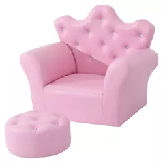 HOMCOM Children Kids Sofa Set Armchair Chair Seat with Free Footstool PU Leather for Girls 58L x 40.5W x 49H cm Pink - 1