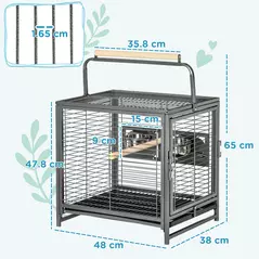 PawHut Parrot Cage, Travel Carry Pet Bird Cage, with Metal Handle - 3