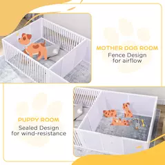 PawHut 7 Panels Playpen with 3 Doors for Baby Dogs, Two-Room Design Puppy Whelping Box - White - 6