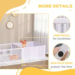 PawHut 7 Panels Playpen with 3 Doors for Baby Dogs, Two-Room Design Puppy Whelping Box - White - 7