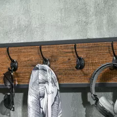 HOMCOM Clothes Rail, Metal Clothes Rack with Shoe Rack, 5 Tier Storage Shelves, 5 Side Hooks, Coat Stand for Bedroom, Living Room, Hallway, Rustic Brown and Black - 7