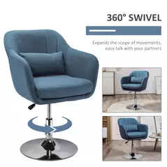 HOMCOM Swivel Linen Fabric Accent Chair for Living Room Contemporary Vanity Armchair with Adjustable Height Thick Cushion Lumbar Support Armrest for Bedroom Office Blue - 5
