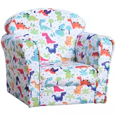 HOMCOM Children's Armchair Flannel Kids Sofa Tub Chair Cartoon Dinosaur Pattern Wooden Frame Bedroom Playroom Seater Multicolour - 1