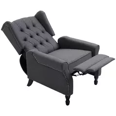 HOMCOM Recliner Armchair, Vintage Reclining Chair with Nail Head Trim, Wingback Chair with Button Tufted Back and Footrest, for Living Room, Dark Grey - 8