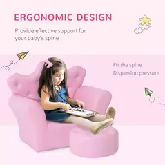 HOMCOM Children Kids Sofa Set Armchair Chair Seat with Free Footstool PU Leather for Girls 58L x 40.5W x 49H cm Pink - 6