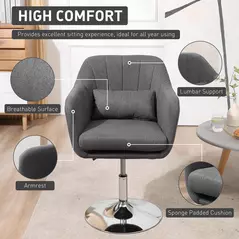 HOMCOM Swivel Linen Fabric Accent Chair for Living Room Contemporary Vanity Armchair with Adjustable Height Thick Cushion Lumbar Support Armrest for Bedroom Office Dark Grey - 5