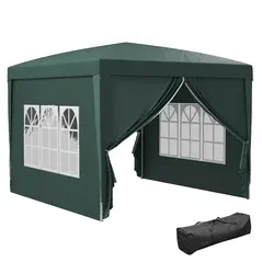 Outsunny 3 x 3m Pop Up Gazebo, Wedding Party Canopy Tent Marquee with Carry Bag and Windows, Green - 1