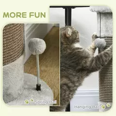 PawHut 58cm Cat Scratching Post, with Covered Plush, Play Balls, for Corner Walls - Grey - 4