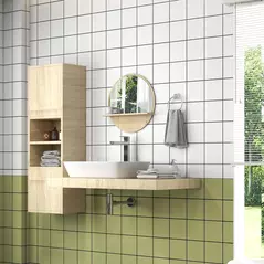 kleankin 45cm Round Home Mirror, with Shelf - Natural Wood Effect - 7