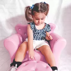 HOMCOM Children Kids Sofa Set Armchair Chair Seat with Free Footstool PU Leather for Girls 58L x 40.5W x 49H cm Pink - 9
