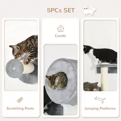 PawHut 5PCs Cat Wall Furniture with Perch, Cat House, Scratching Post - 5