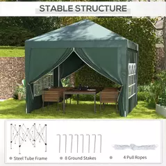 Outsunny 3 x 3m Pop Up Gazebo, Wedding Party Canopy Tent Marquee with Carry Bag and Windows, Green - 7