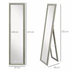 HOMCOM Rustic Full Length Mirror, 37 x 157 cm, Farmhouse Wall Hanging and Freestanding Floor Mirror for Living Room, Bedroom, Grey - 3