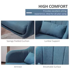 HOMCOM Swivel Linen Fabric Accent Chair for Living Room Contemporary Vanity Armchair with Adjustable Height Thick Cushion Lumbar Support Armrest for Bedroom Office Blue - 6
