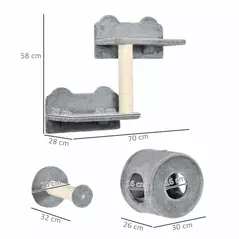 PawHut 5PCs Cat Wall Furniture with Perch, Cat House, Scratching Post - 3