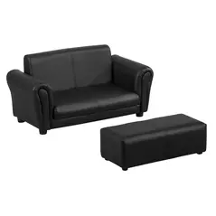 HOMCOM Kids Sofa Bed Kids Twin Sofa Toddler Chair 2 Seater Kids Twin Sofa Chair Boys Girls Couch w/ Footstool (Black) - 1