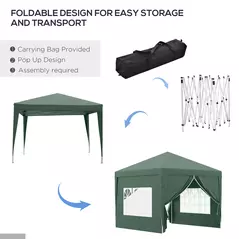 Outsunny 3 x 3m Pop Up Gazebo, Wedding Party Canopy Tent Marquee with Carry Bag and Windows, Green - 5