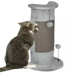 PawHut 58cm Cat Scratching Post, with Covered Plush, Play Balls, for Corner Walls - Grey - 1