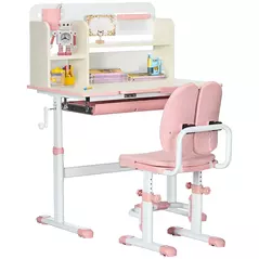 HOMCOM Kids Desk and Chair Set, with Storage Shelves, Washable Cover, for Ages 3-12 Years - Pink - 1