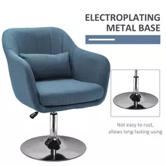HOMCOM Swivel Linen Fabric Accent Chair for Living Room Contemporary Vanity Armchair with Adjustable Height Thick Cushion Lumbar Support Armrest for Bedroom Office Blue - 7