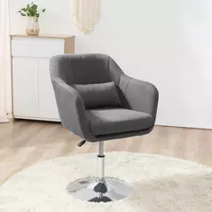 HOMCOM Swivel Linen Fabric Accent Chair for Living Room Contemporary Vanity Armchair with Adjustable Height Thick Cushion Lumbar Support Armrest for Bedroom Office Dark Grey - 9