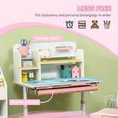 HOMCOM Kids Desk and Chair Set, with Storage Shelves, Washable Cover, for Ages 3-12 Years - Pink - 6