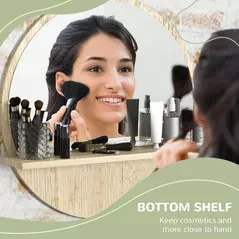 kleankin 45cm Round Home Mirror, with Shelf - Natural Wood Effect - 4