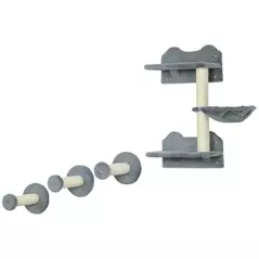 PawHut 4 Piece Cat Shelf with Scratching Post, Wall-Mounted Cat Tree for Indoor Cat - Grey - 1