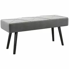 HOMCOM End of Bed Bench with X-Shape Design and Steel Legs, Upholstered Hallway Bench for Bedroom, Grey - 1