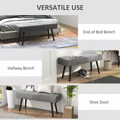 HOMCOM End of Bed Bench with X-Shape Design and Steel Legs, Upholstered Hallway Bench for Bedroom, Grey - 6