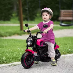 HOMCOM 6v Electric Motorbike with Training Wheels, One-Button Start - Pink - 2