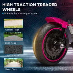 HOMCOM 6v Electric Motorbike with Training Wheels, One-Button Start - Pink - 6