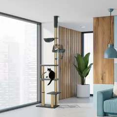 PawHut 230-250cm Floor-to-Ceiling Climbing Cat Tree Tower - Grey - 2