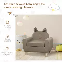 HOMCOM Kids Sofa Toddler Chair Children Armchair for Preschool Bedroom Playroom with Ear Modeling Wood Brown - 6