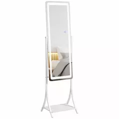 HOMCOM Free Standing Dressing Mirror with LED Lights, Full Length Mirror with 3 Temperature Colours and Storage Shelf - 1