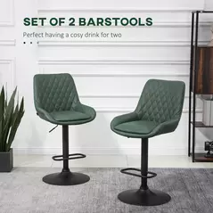 HOMCOM Retro Bar Stools Set of 2, Adjustable Kitchen Stool, Upholstered Bar Chairs with Back, Swivel Seat, Green - 4