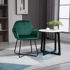 HOMCOM Modern Arm Chair Upholstered Accent Chair with Metal Base for Living Room Green - 2