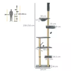 PawHut 230-250cm Floor-to-Ceiling Climbing Cat Tree Tower - Grey - 3