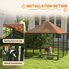 PawHut Outdoor Dog Kennel Puppy Play Pen with Canopy Garden Playpen Fence Crate Enclosure Cage Rotating Bowl 141 x 141 x 151 cm - 7