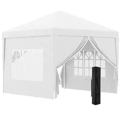 Outsunny 3 x 3m Pop Up Gazebo, Wedding Party Canopy Tent Marquee with Carry Bag and Windows, White - 1