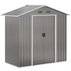 Outsunny 6.5ft x 3.5ft Metal Garden Storage Shed for Outdoor Tool Storage with Double Sliding Doors and 4 Vents, Grey - 1